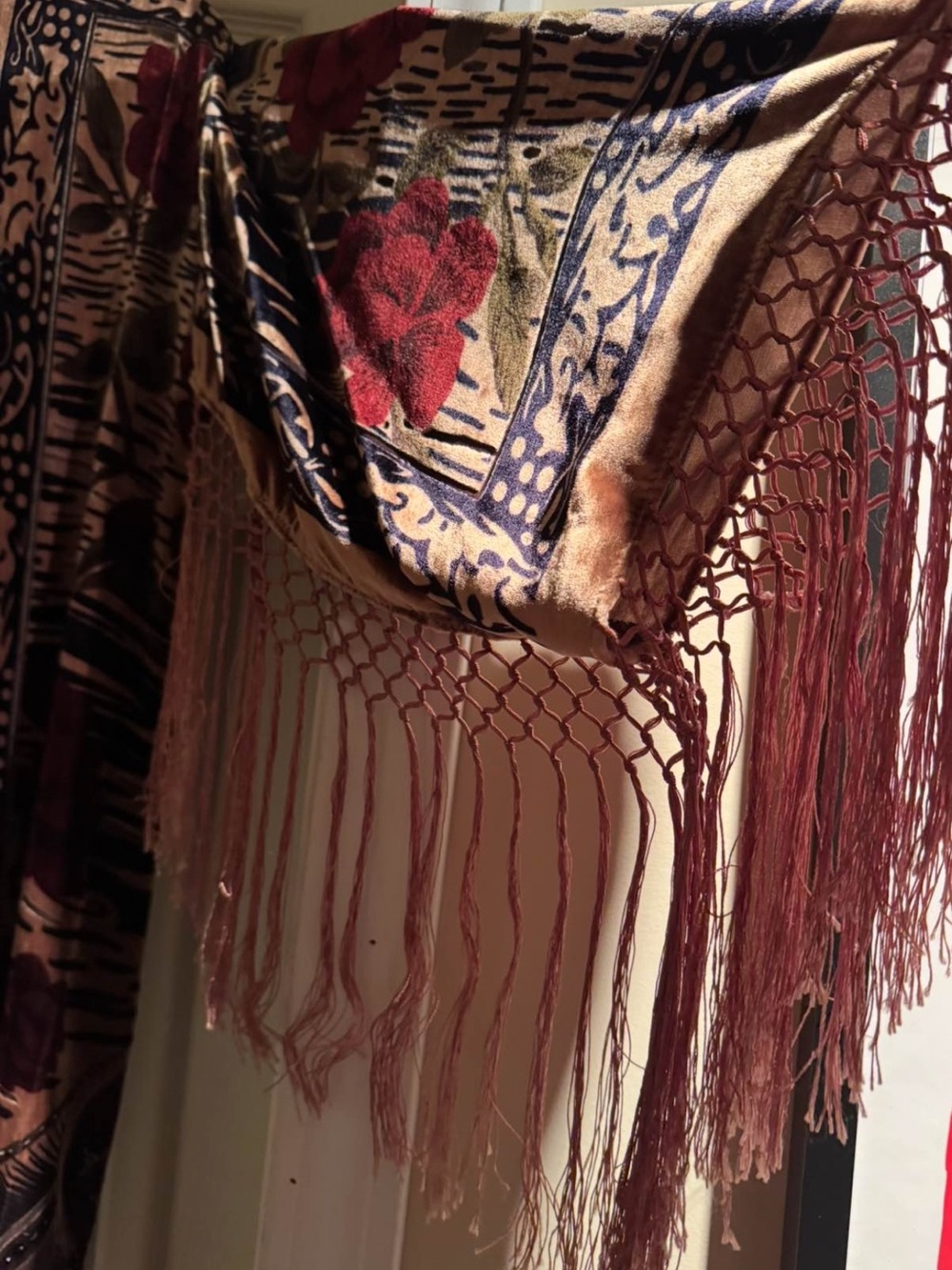 Bohemian beaded Buddha Print Fringe Kimono Jacket duster - Picture 3 of 8
